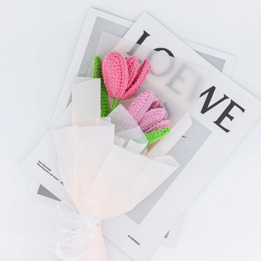 Crochet Pink Open Tulip Bouquet
