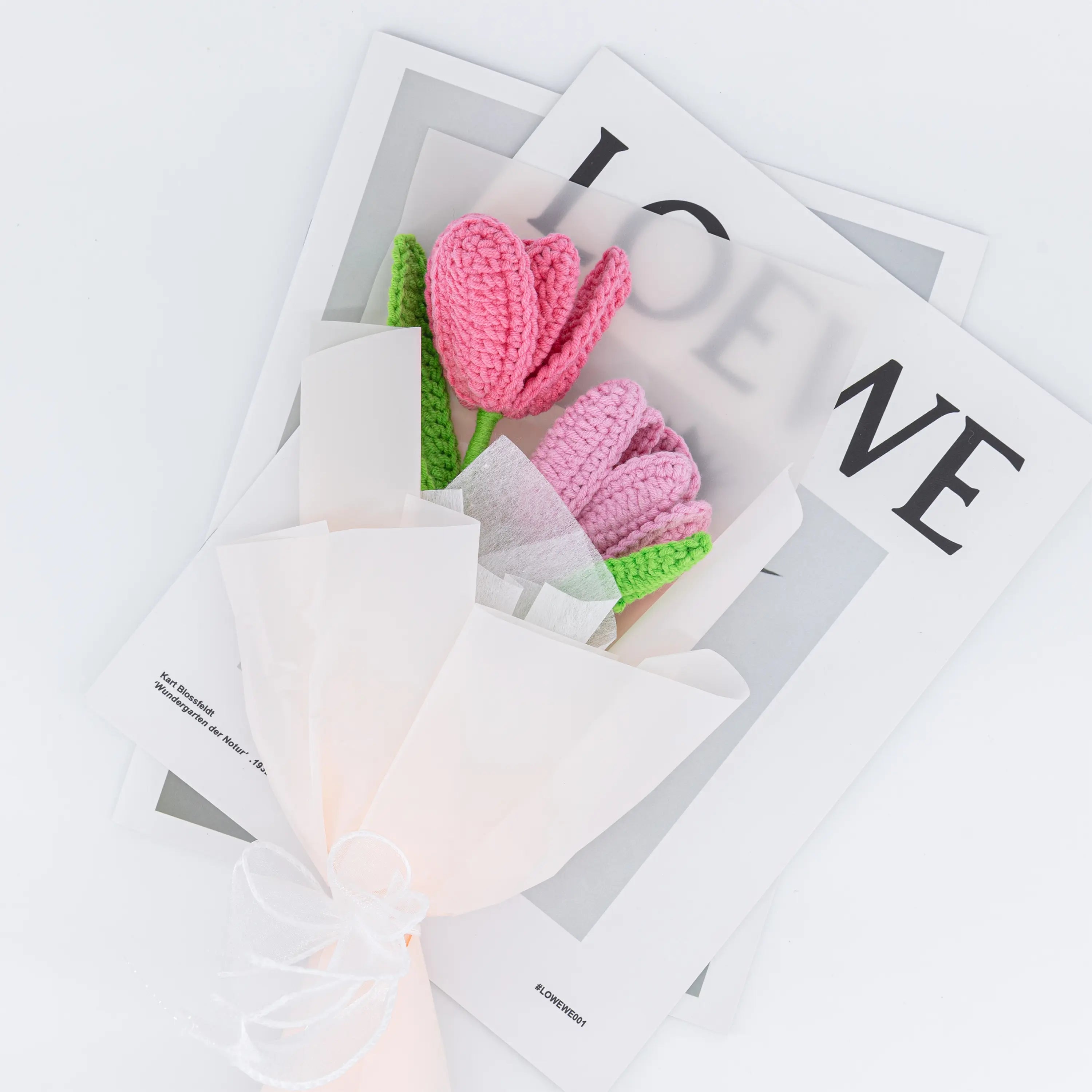 Crochet Pink Open Tulip Bouquet