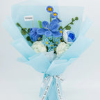 Crochet Tulip Rose Forget-Me-Not Bouquet-Blue