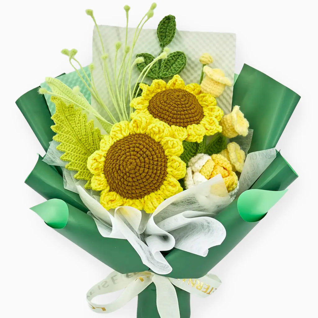 Crochet Sunflower Bouquet with Yellow Wrapping