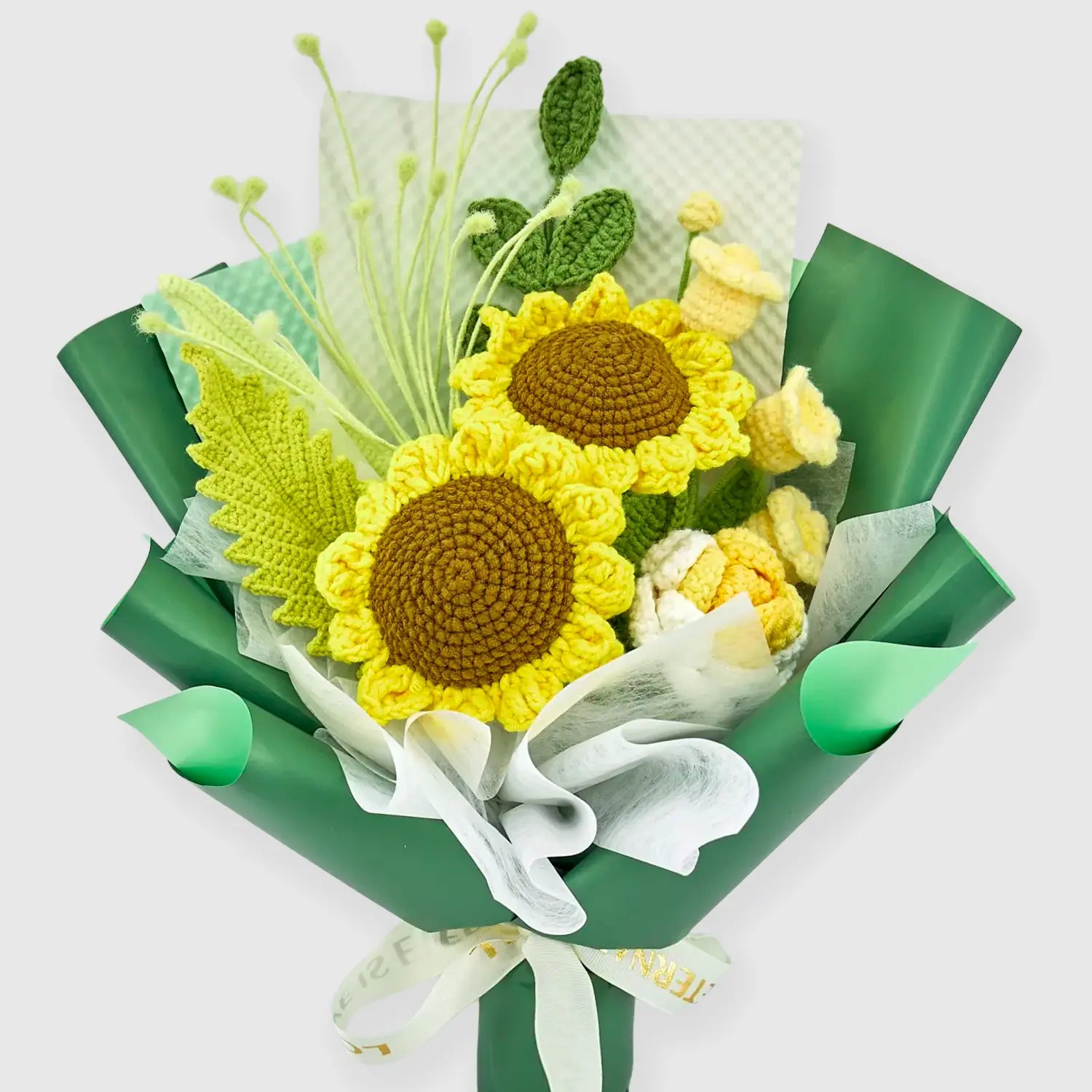 Crochet Sunflower Bouquet with Yellow Wrapping