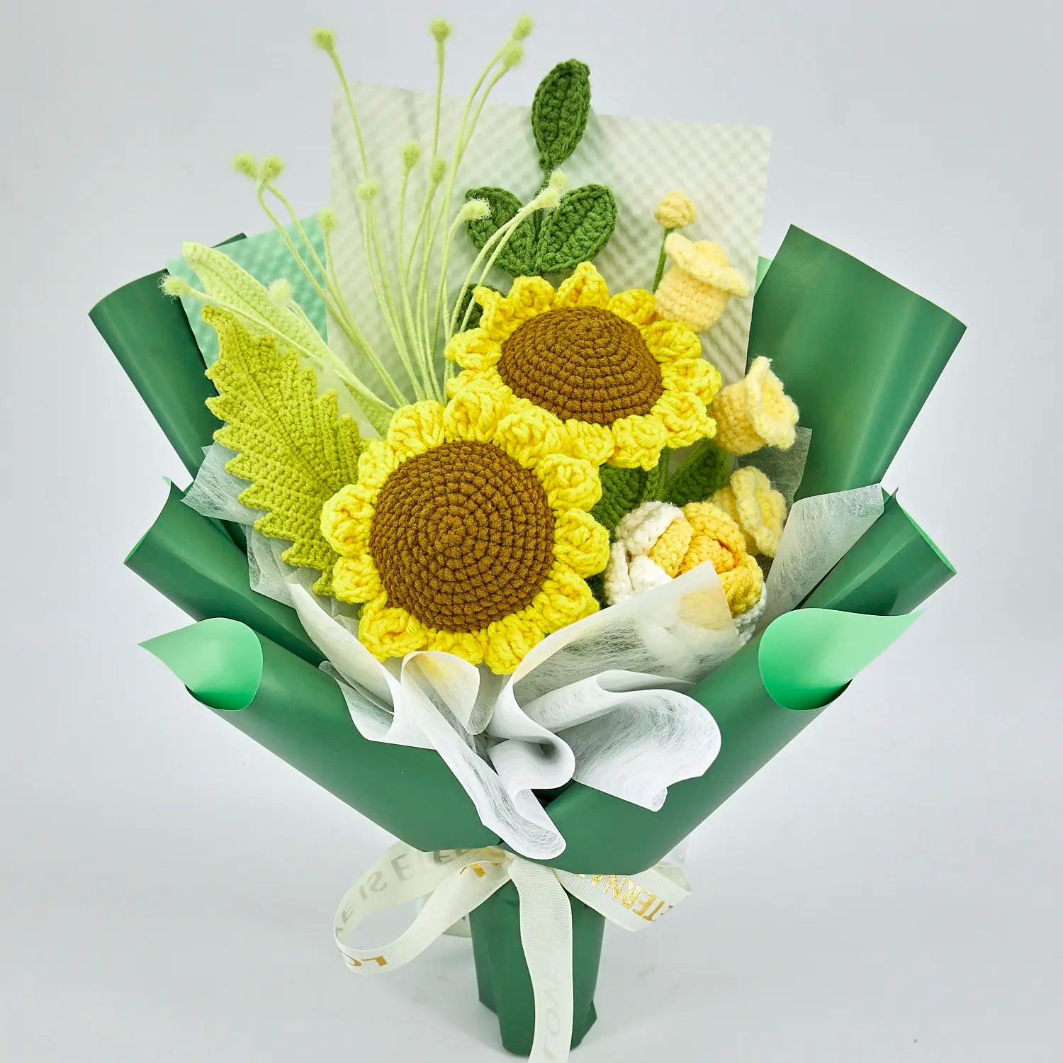 Crochet Sunflower Bouquet with Yellow Wrapping