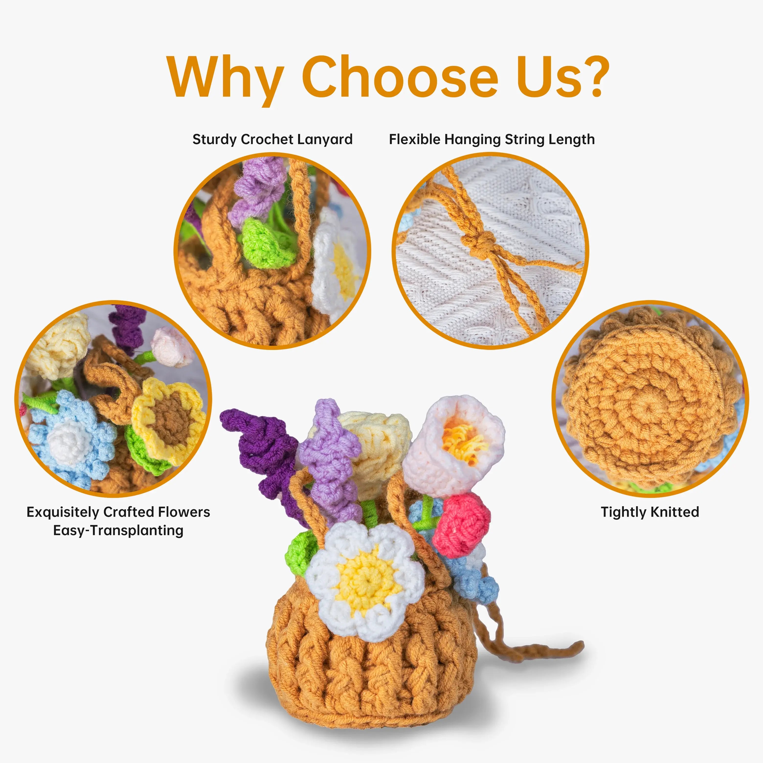 Crochet Hanging Flower Basket with Rose & Lavender