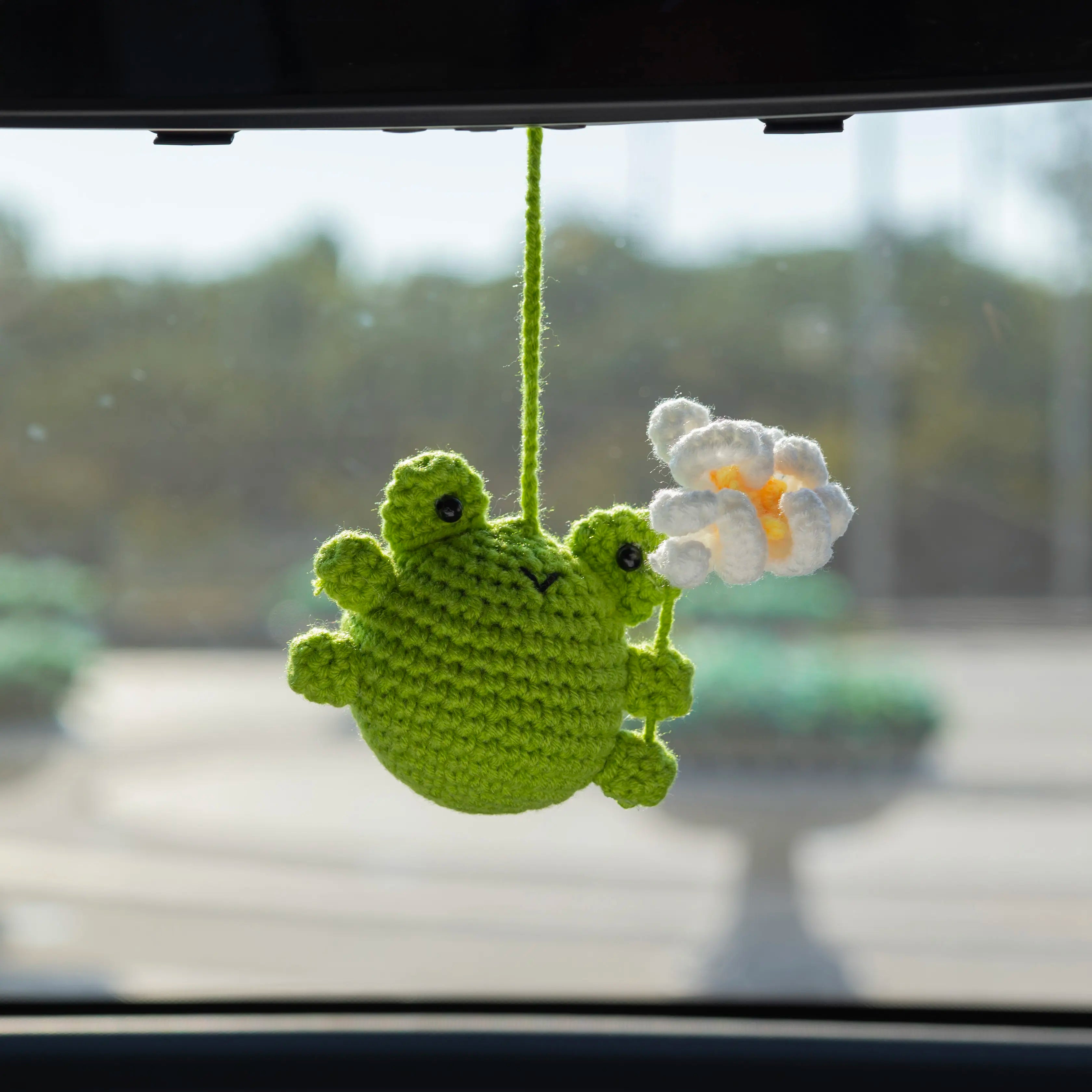 Crochet Hanging with Toy Frog & Flower