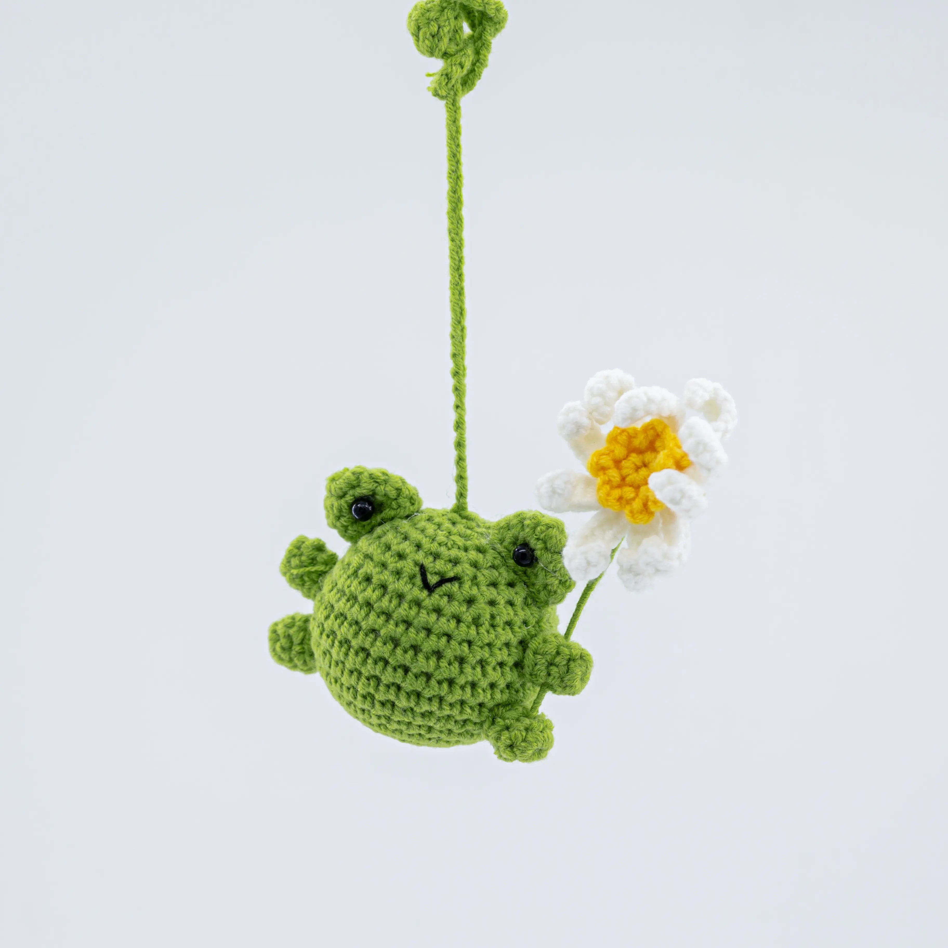 Crochet Hanging with Toy Frog & Flower