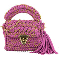 Crochet Handbag with Golden Thread-Rose Red