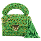Crochet Handbag with Golden Thread-Green