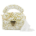 Crochet Handbag with Golden Thread-White