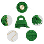 Crochet Handbag with Tassels on Two Sides-Green