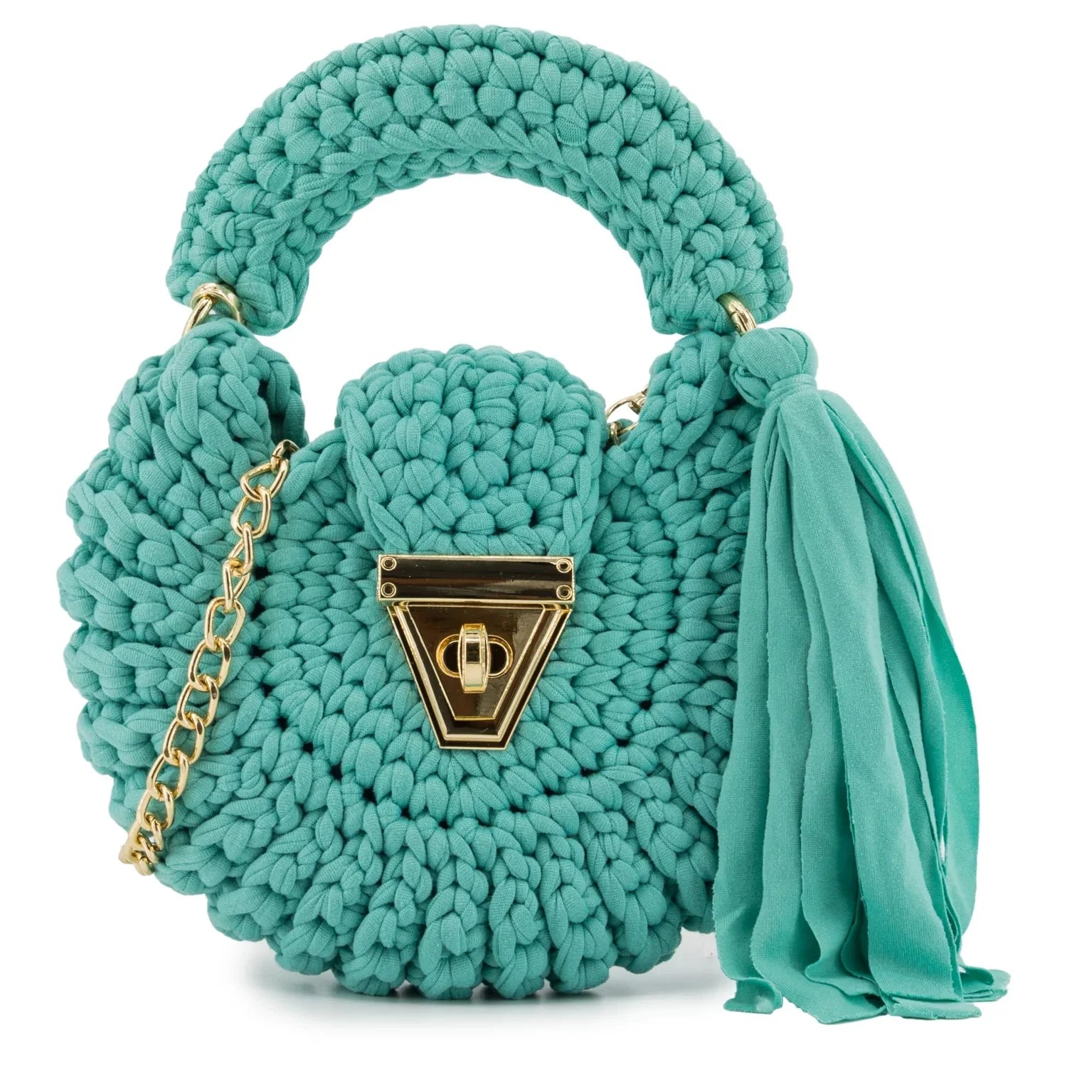 Crochet Round Crossbody Handbag-Blue Green