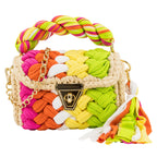 Crochet Handbag with Twist Handle-Green & Orange
