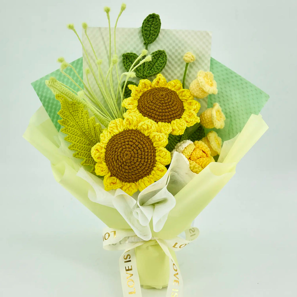 Crochet Sunflower Bouquet with Yellow Wrapping