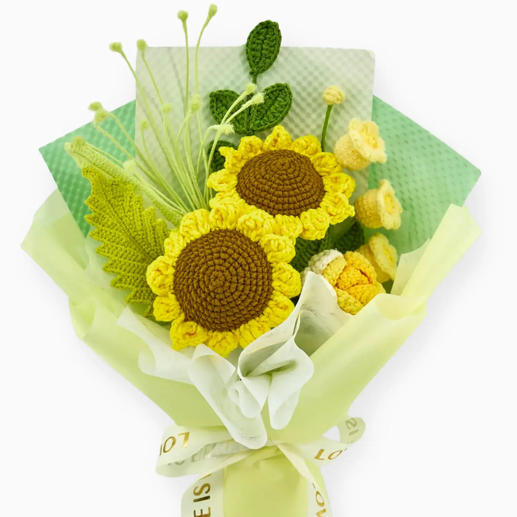 Crochet Sunflower Bouquet with Yellow Wrapping