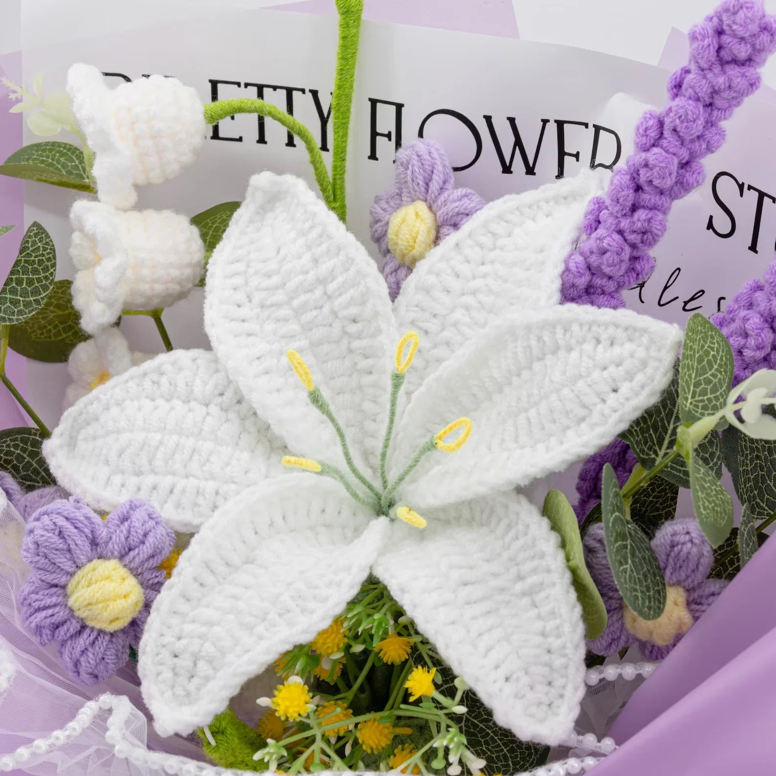Crochet Lily & Lavender Bouquet