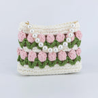 Crochet Tulip Handbag with Pearl Handle & Chain