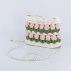 Crochet Tulip Handbag with Pearl Handle & Chain