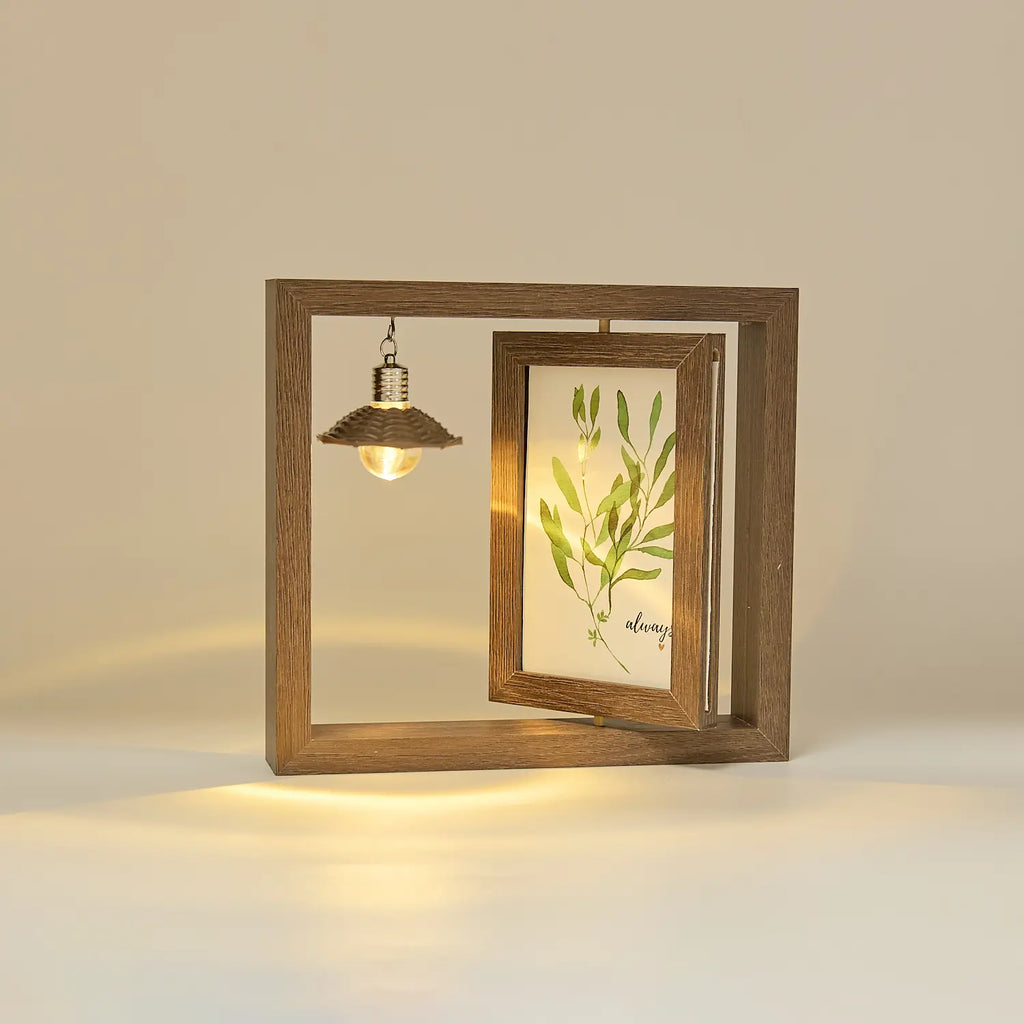 Custom Wooden Photo Frame with Lamp Bulb