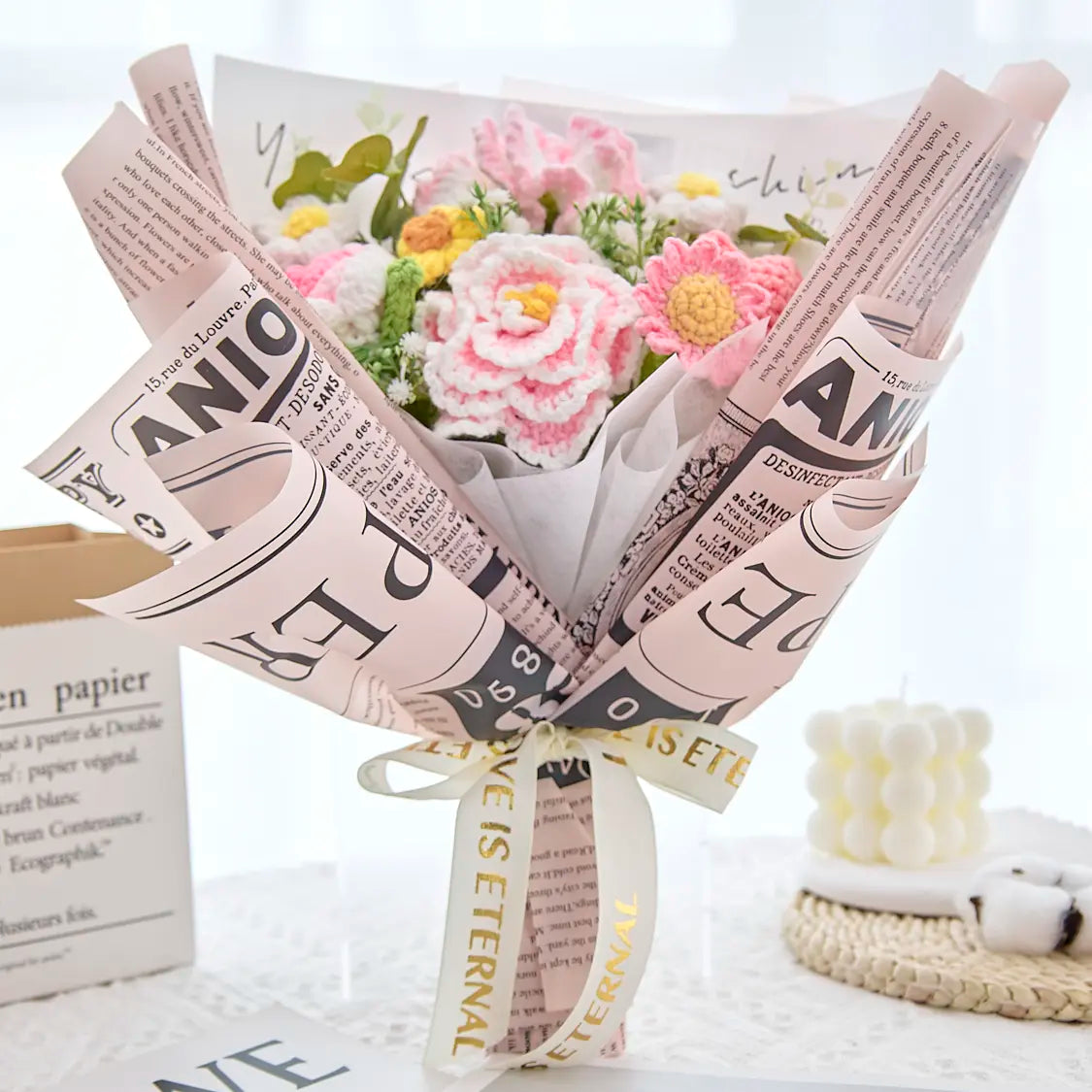 Crochet Peony Rose Tulip Carnation Bouquet