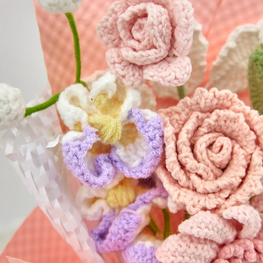 Pink Crochet Gerbera Daisy Rose Jasmine Bouquet
