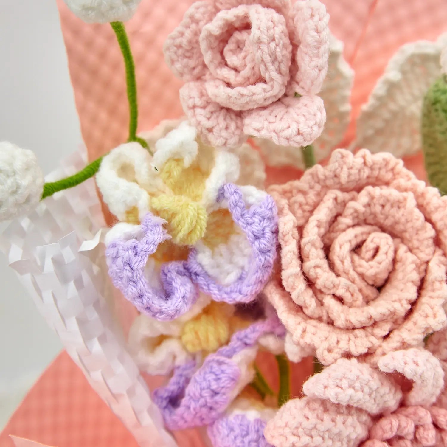 Pink Crochet Gerbera Daisy Rose Jasmine Bouquet