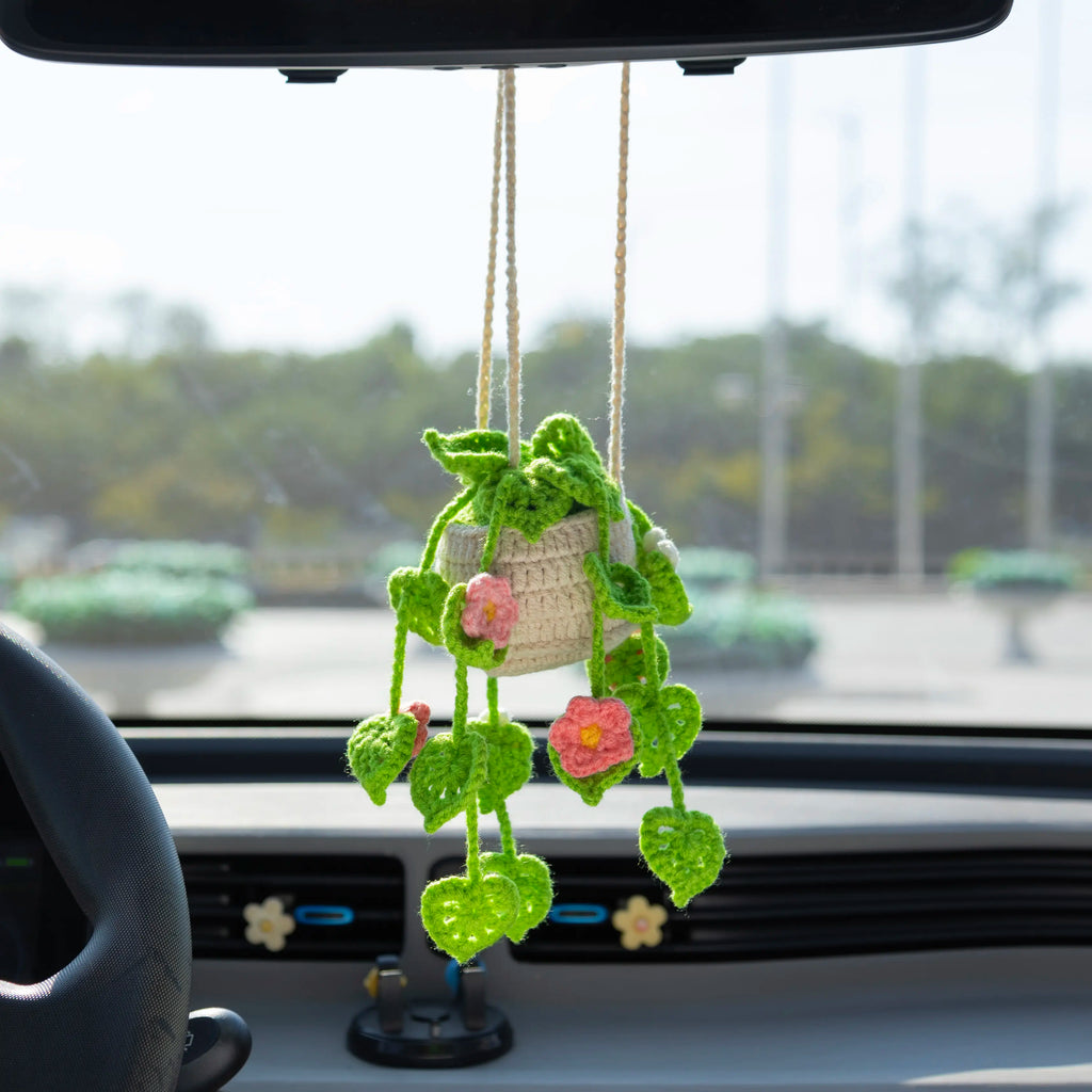 Crochet Light Green Hanging with Pink Flowers