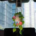 Crochet Light Green Hanging with Pink Flowers