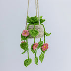 Crochet Light Green Hanging with Pink Flowers