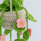 Crochet Light Green Hanging with Pink Flowers