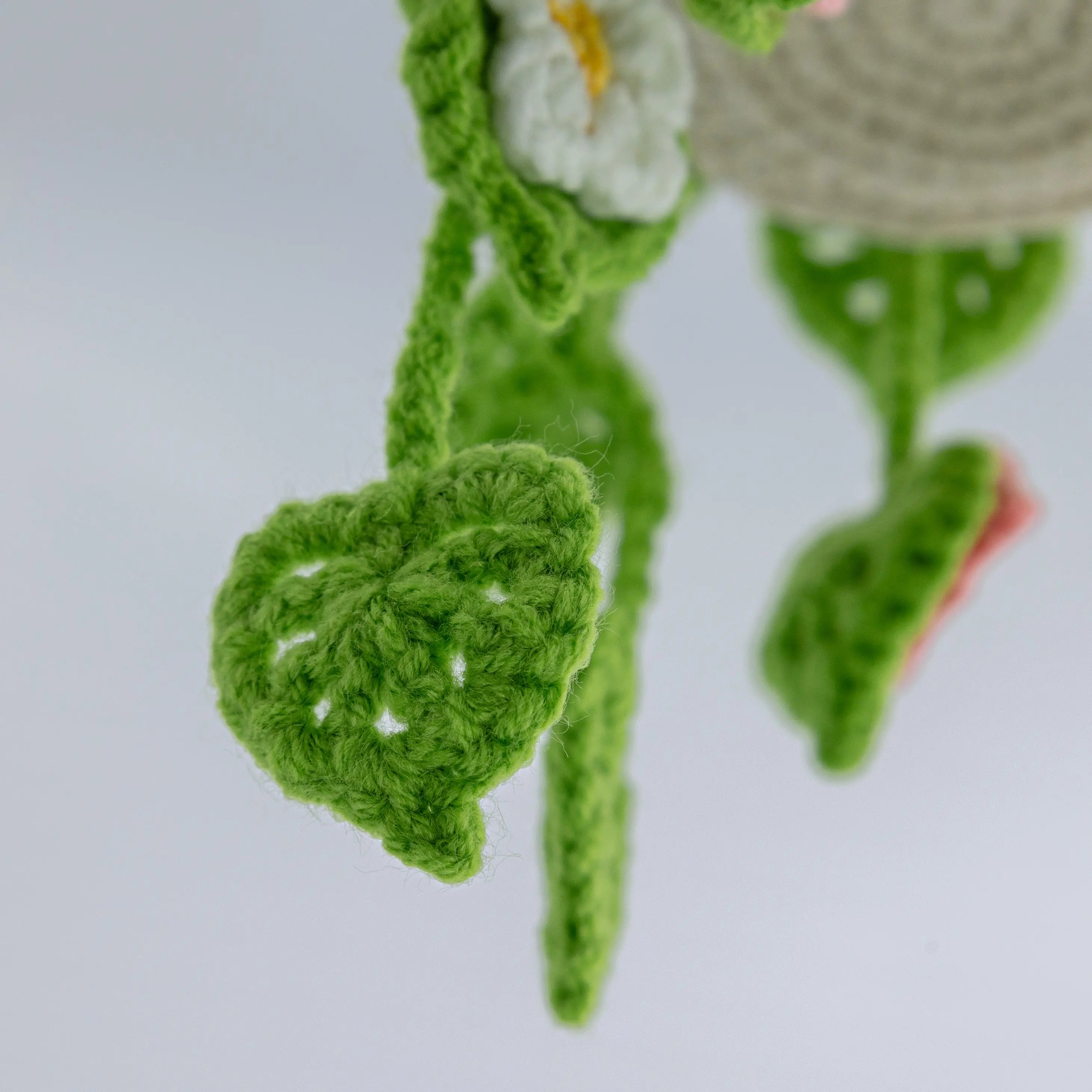 Crochet Light Green Hanging with Pink Flowers