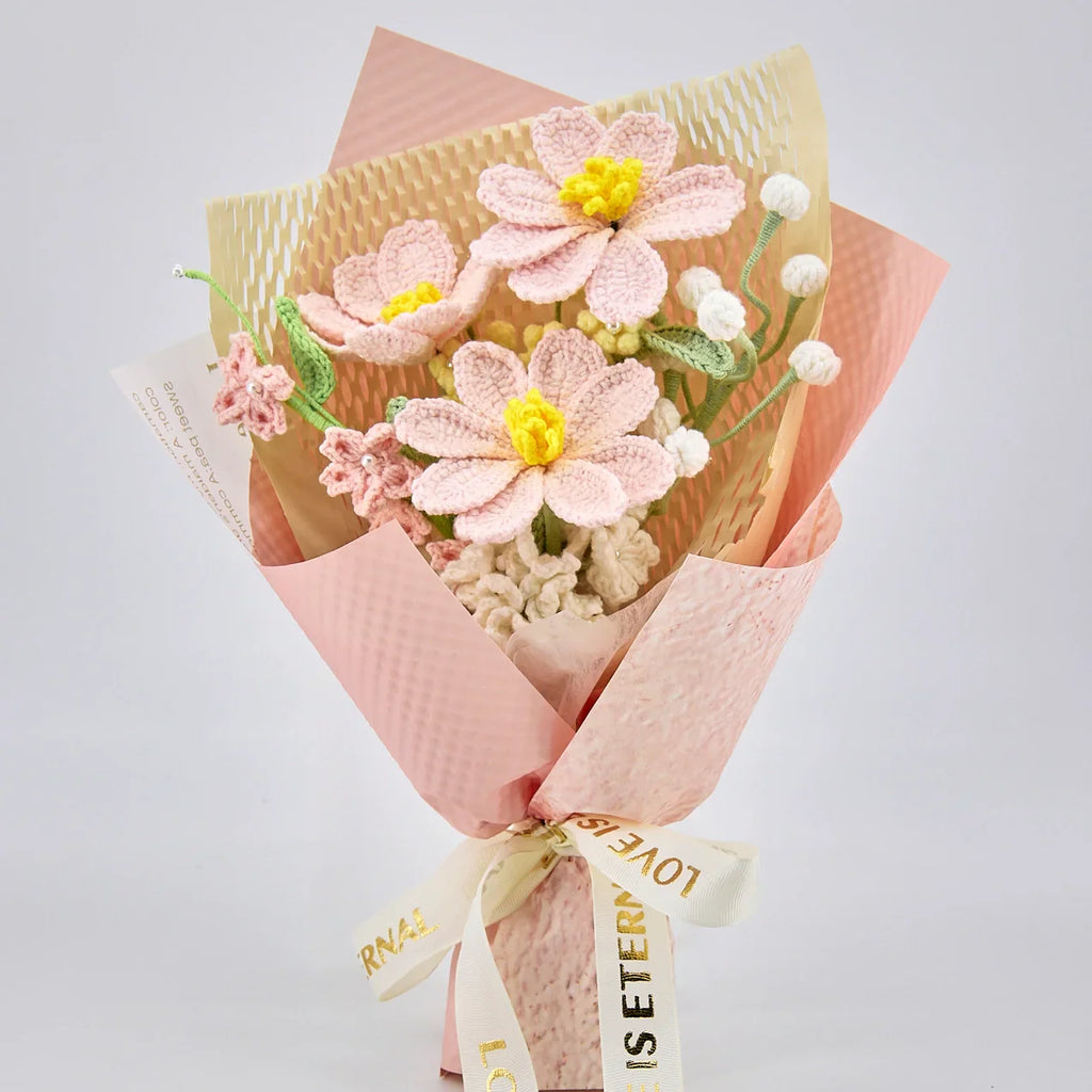 Crochet Pink Galsang Flower Bouquet