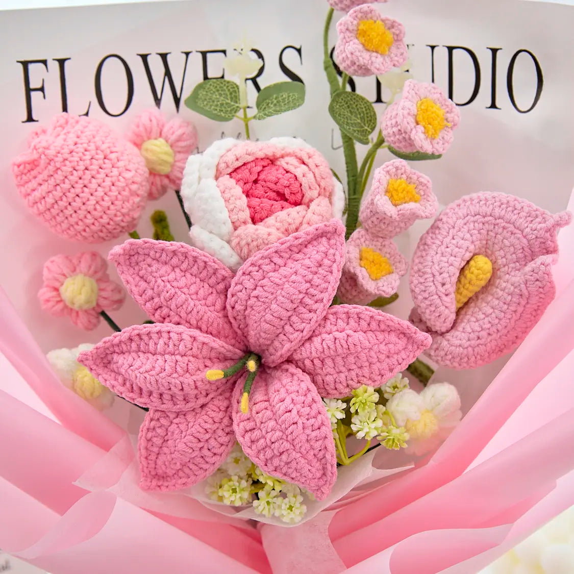 Pink Crochet Lily Rose Tulip Bouquet