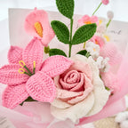 Pink Crochet Thai Rose Lily Bouquet