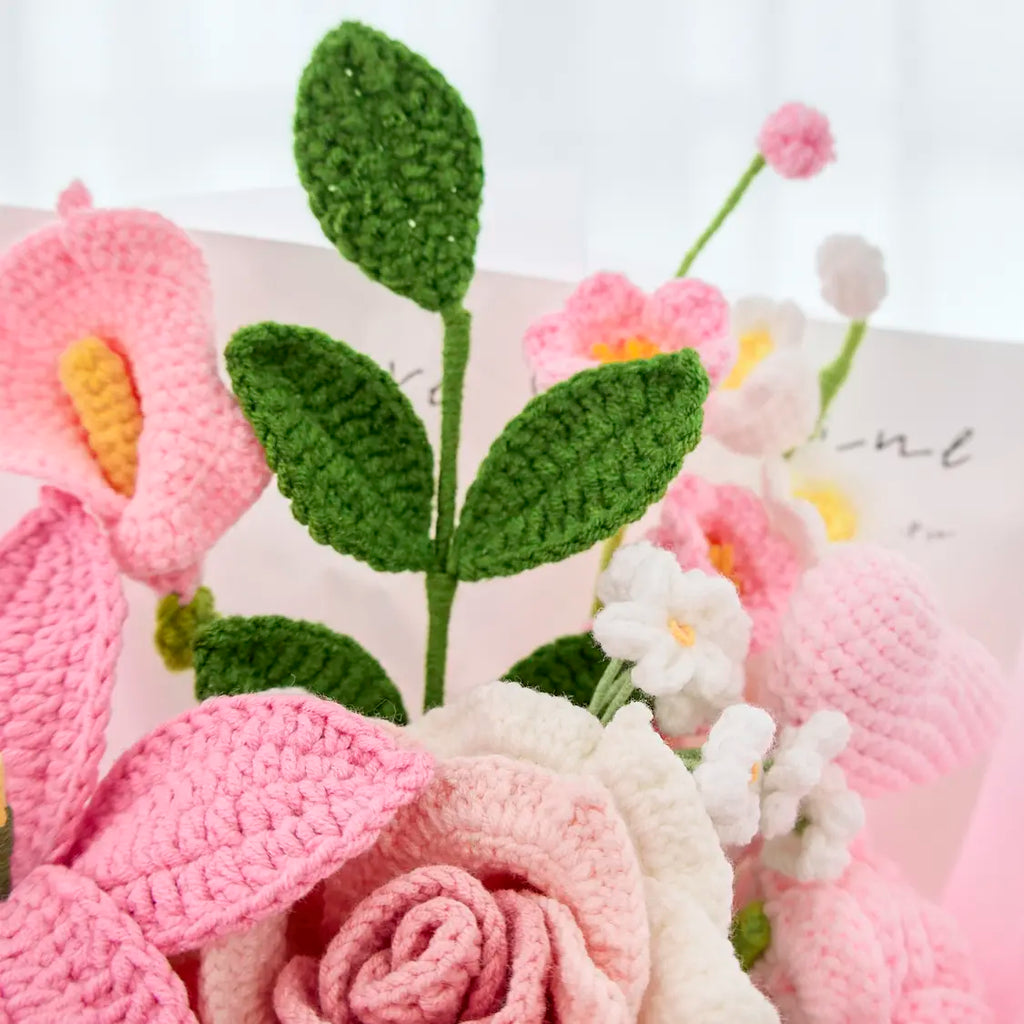 Pink Crochet Thai Rose Lily Bouquet