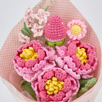 Crochet Peony Strawberry Daisy Bouquet