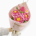 Crochet Peony Strawberry Daisy Bouquet