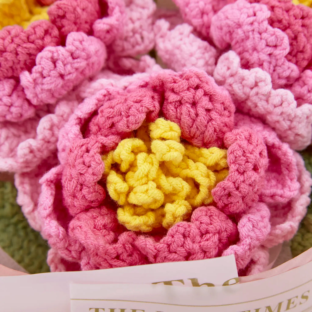 Crochet Peony Strawberry Daisy Bouquet