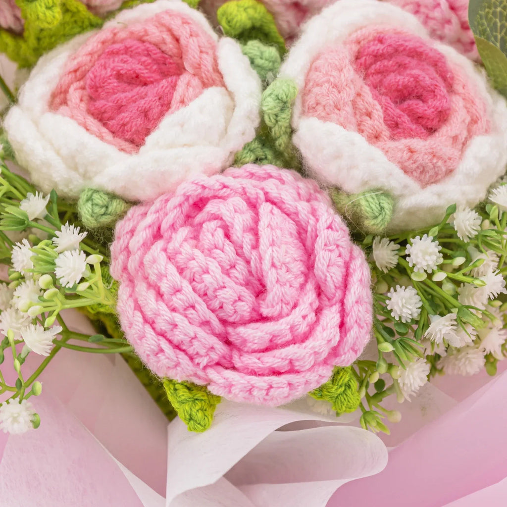 Crochet Pink Rose Bouquet