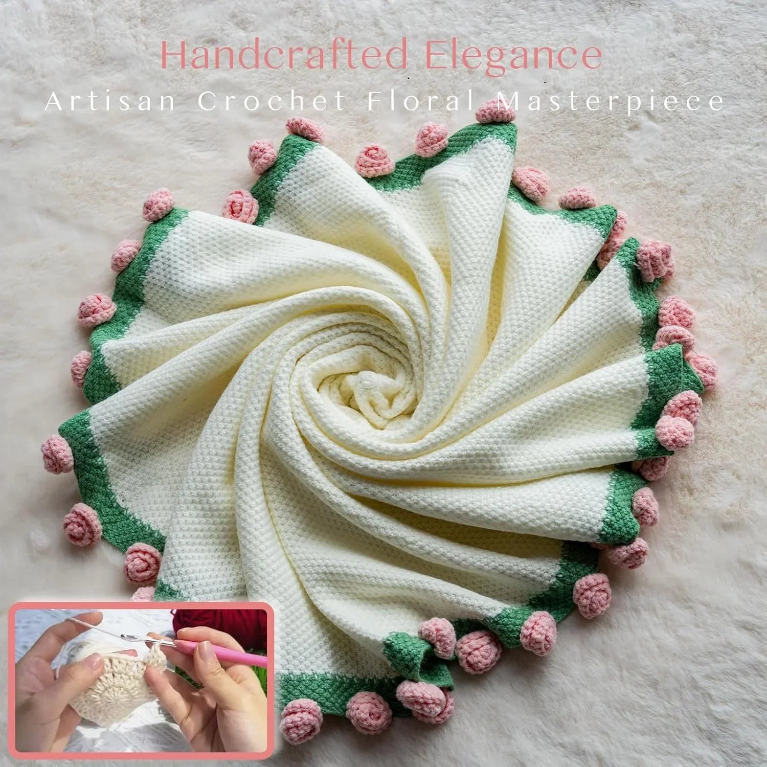 Cashmere Crochet Flower Bouquet Blanket-Pink Roses