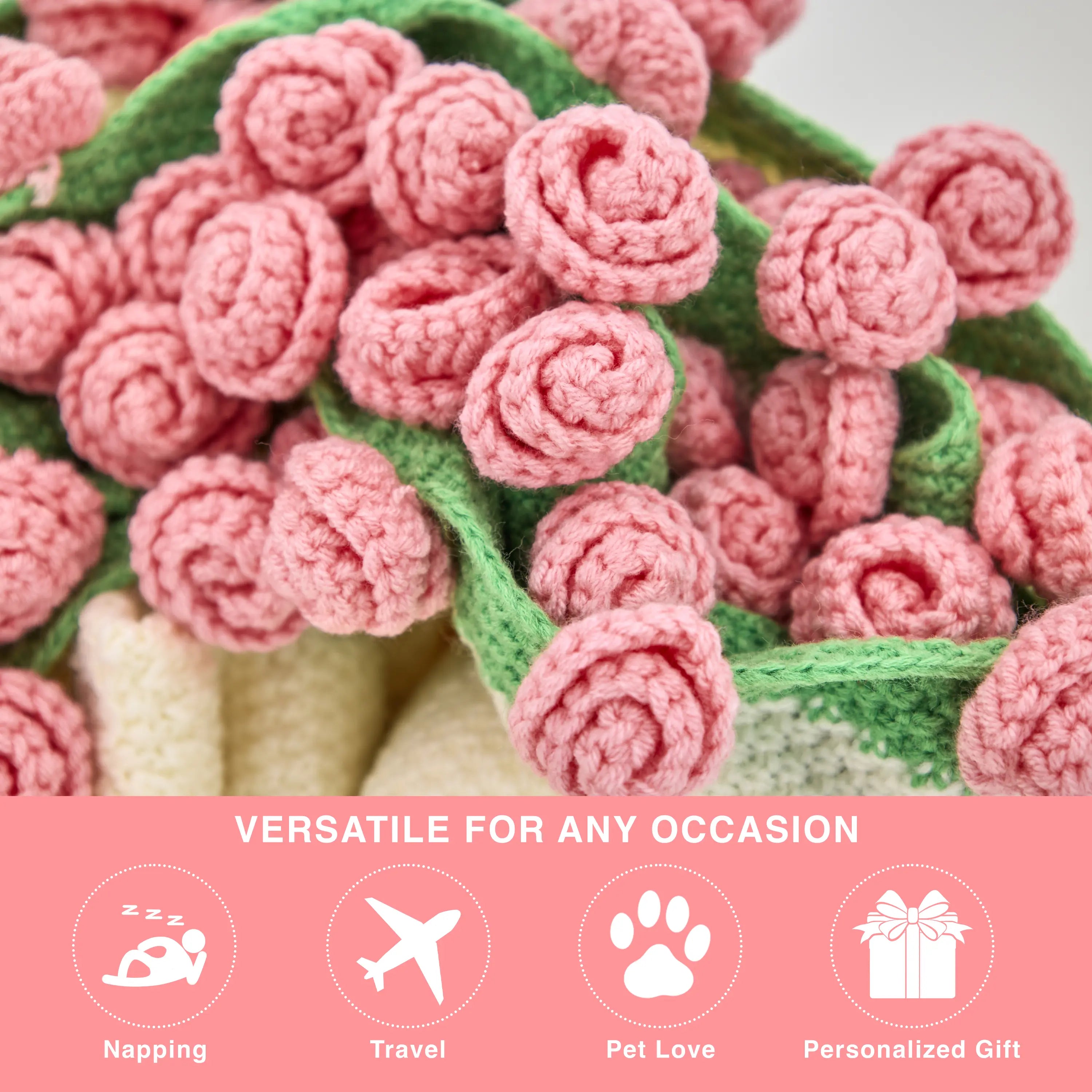 Cashmere Crochet Flower Bouquet Blanket-Pink Roses