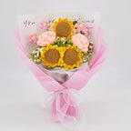 Crochet Sunflower Rose Bouquet with Pink Wrapping