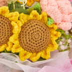 Crochet Sunflower Rose Bouquet with Pink Wrapping