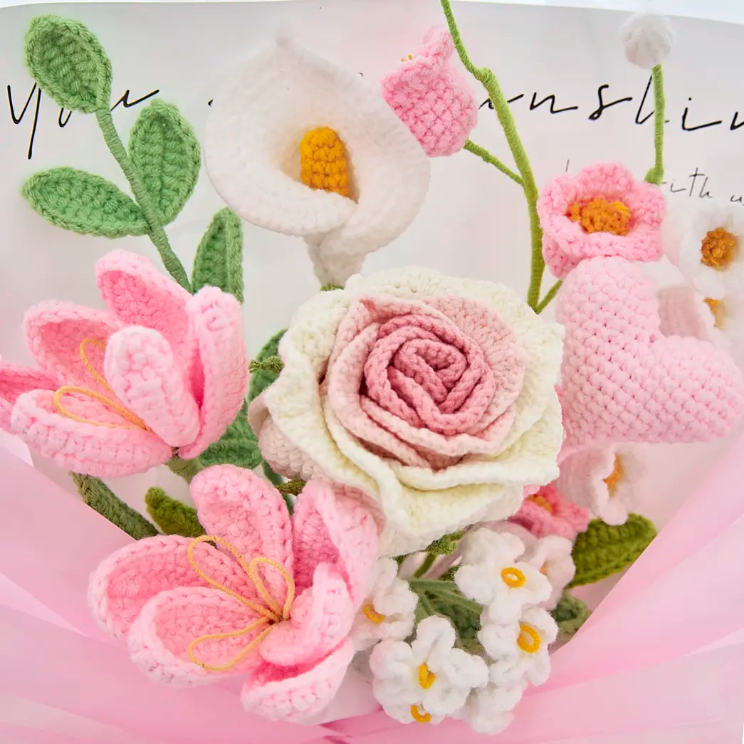 Pink Crochet Thai Rose Tulip Bouquet