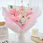 Pink Crochet Thai Rose Tulip Bouquet