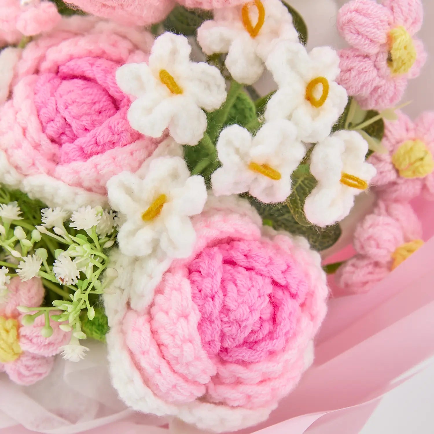 Pink Crochet Tulip Rose Bouquet