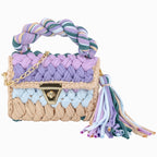 Crochet Handbag with Twist Handle-Purple & Blue