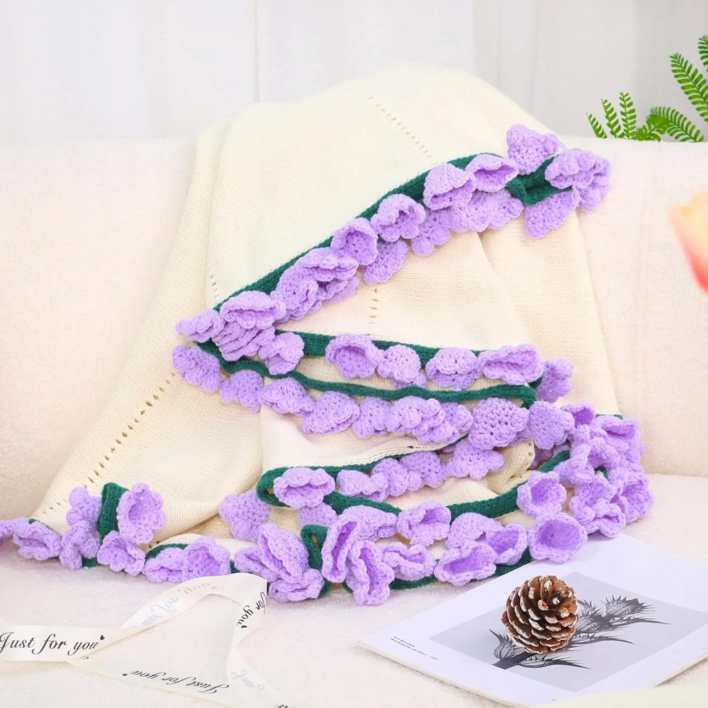 Cashmere Crochet Flower Bouquet Blanket-Purple Flowers