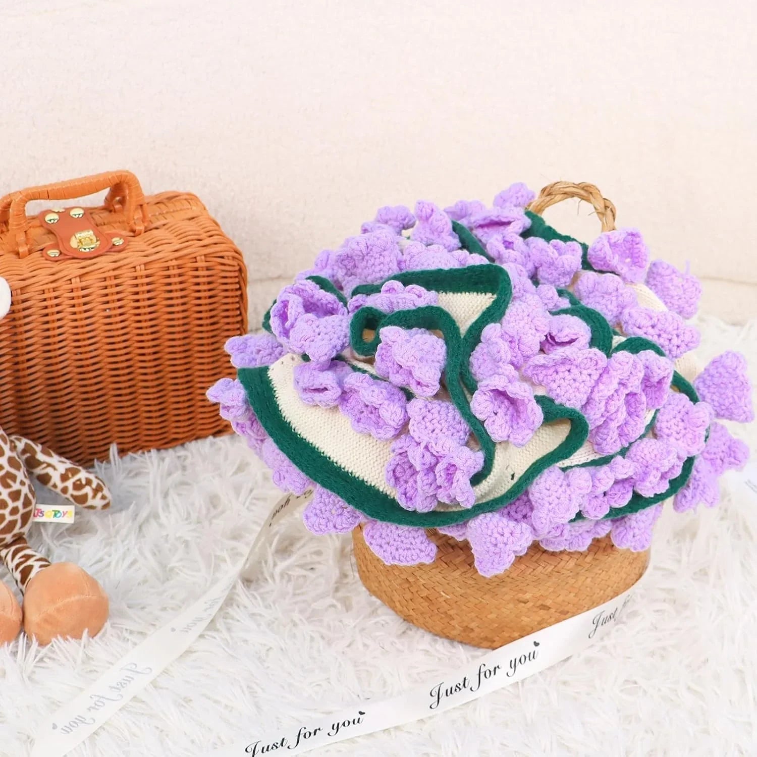 Cashmere Crochet Flower Bouquet Blanket-Purple Flowers