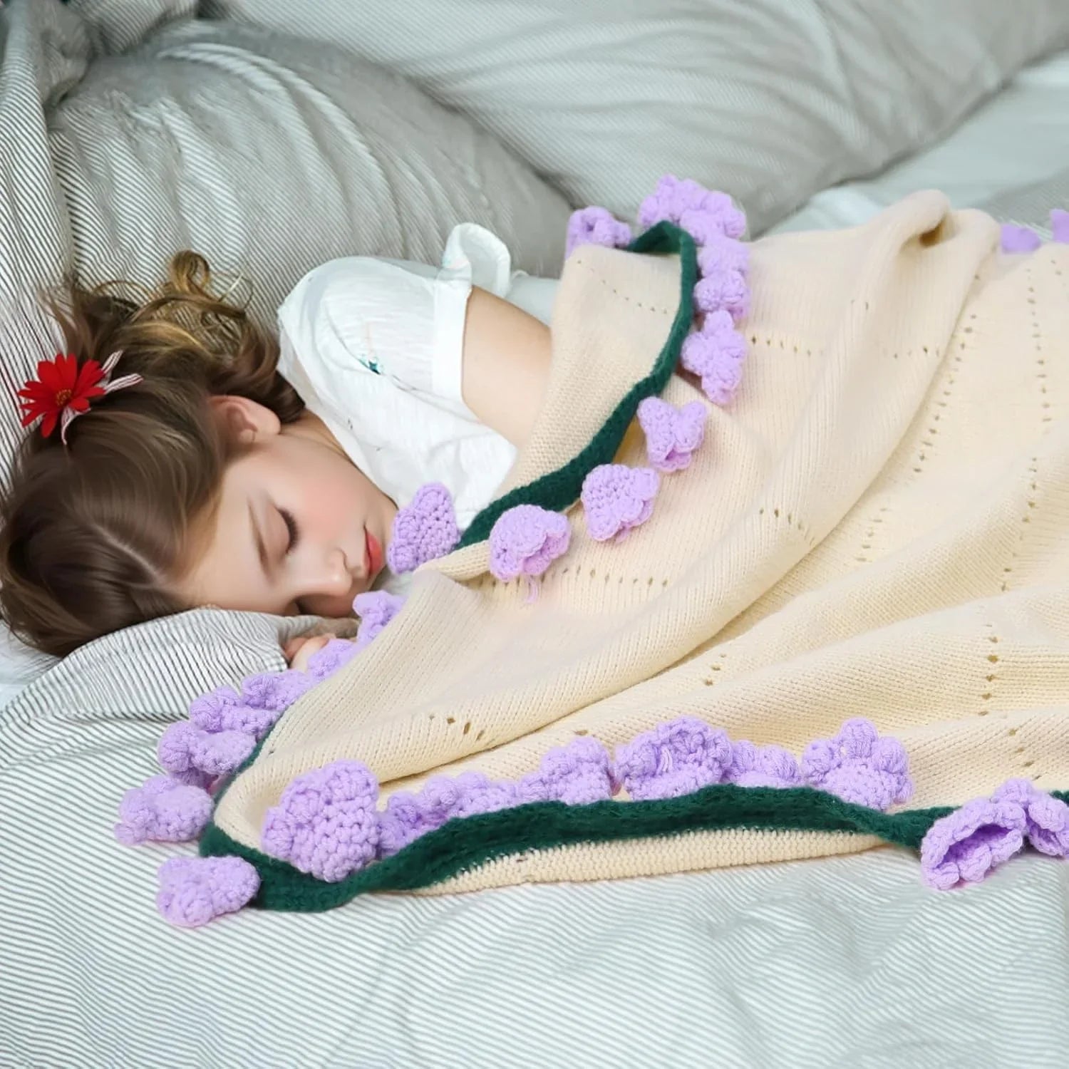 Cashmere Crochet Flower Bouquet Blanket-Purple Flowers