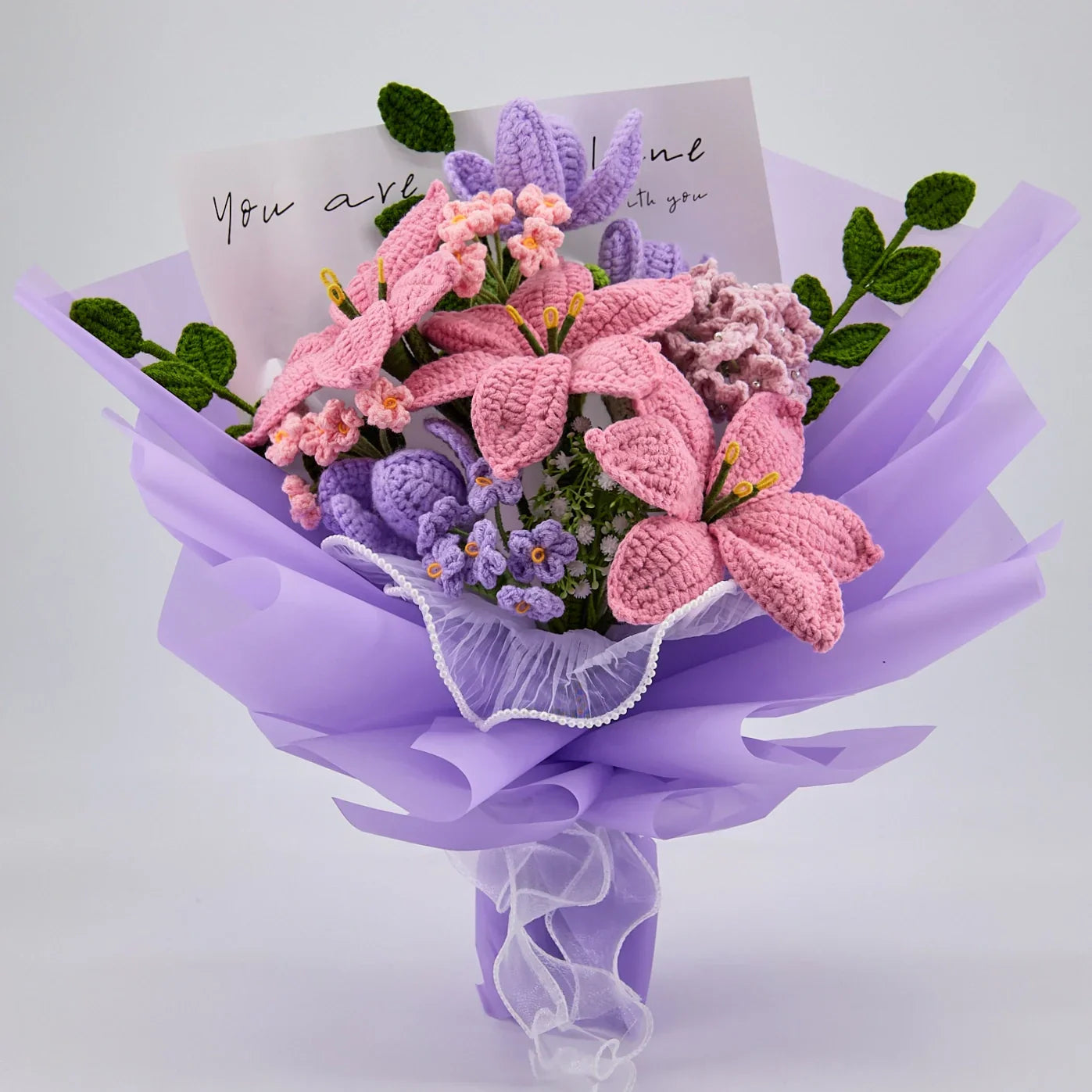 Crochet Pink Lily & Purple Tulip Bouquet