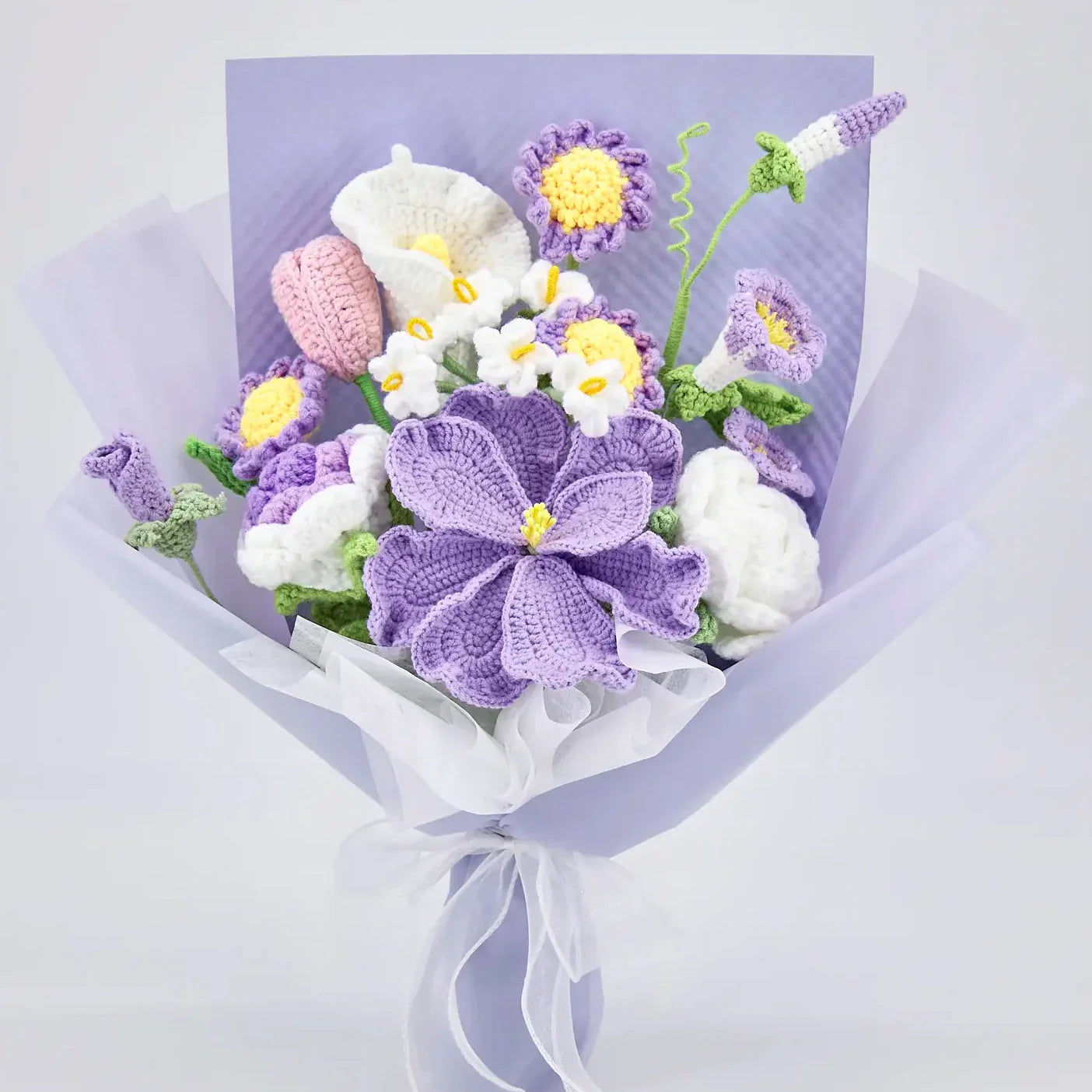 Crochet Eustoma Morning Glory Rose Tulip Bouquet